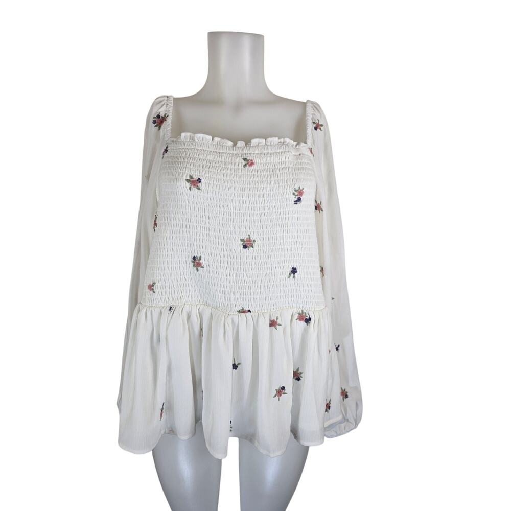 Torrid Lightweight Smocked Embroidered Roses Blouse Women's 2-2X